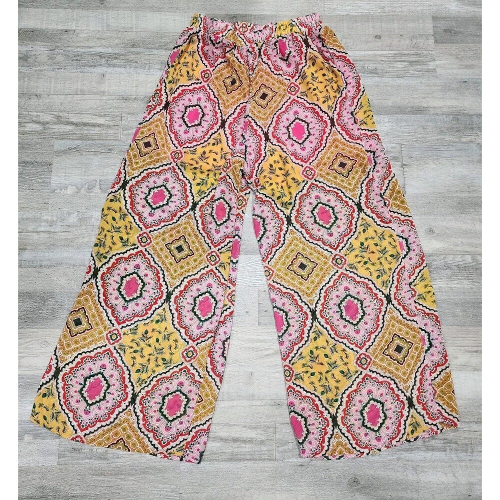 Rusttydustty Bohemian Wide Leg Pull On Pants Size Large Beachy Colorful